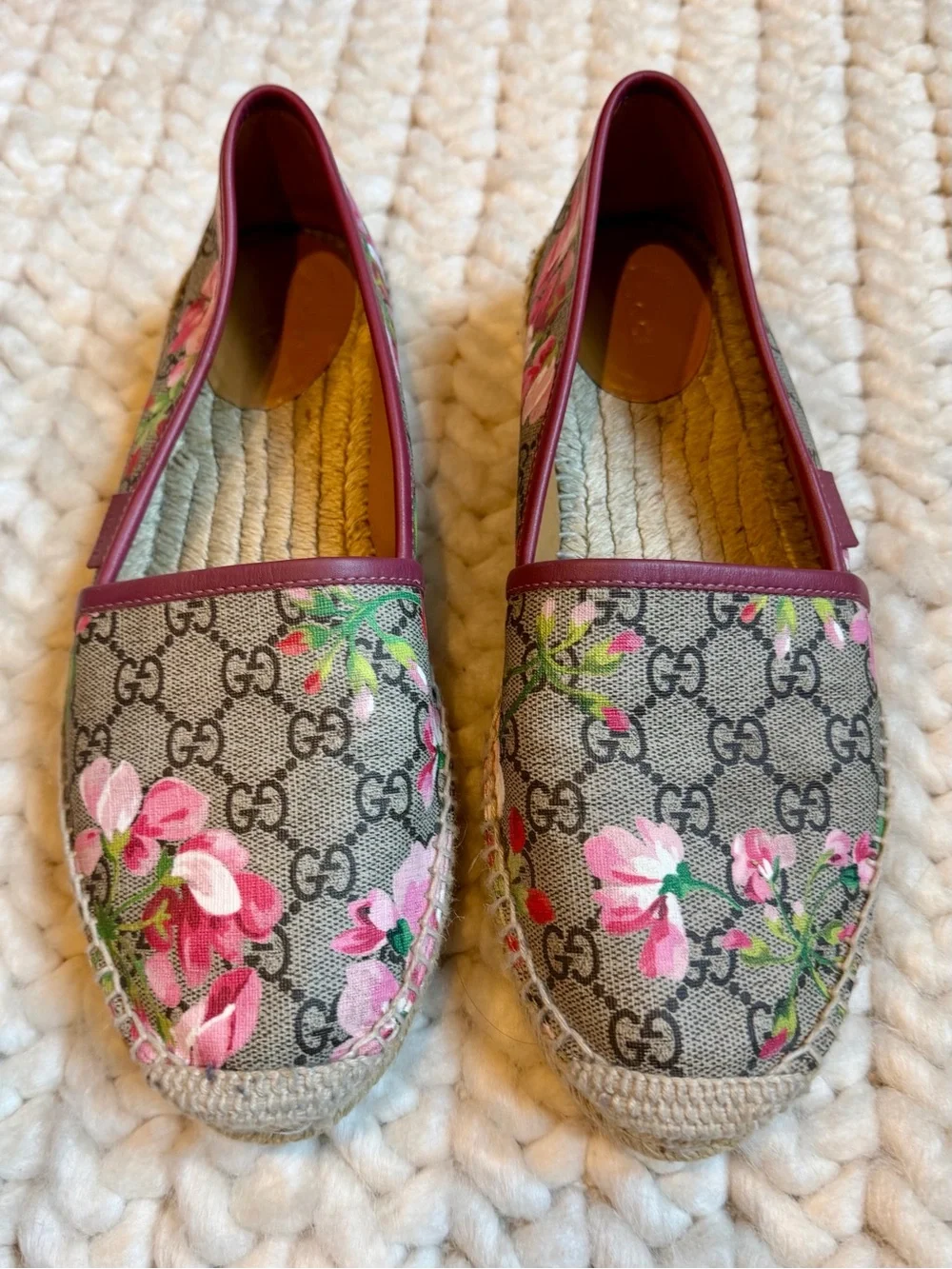 Gucci Bloom Floral GG Canvas Espadrilles with Berry LP Trim